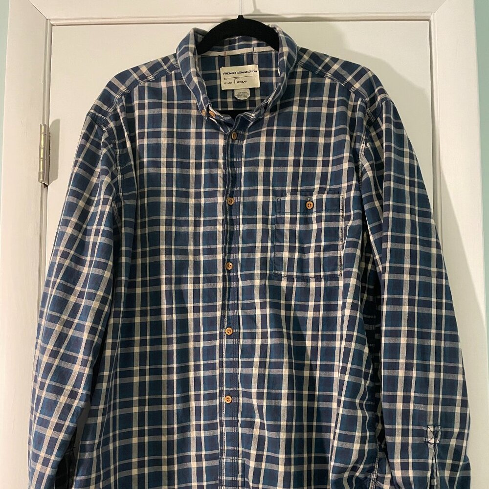French Connection Blue Plaid Button Up Shirt Men’s XXL